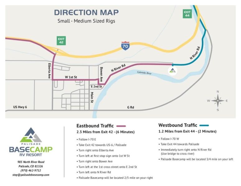 Directions to Palisade Basecamp for Small and Medium Vehicles